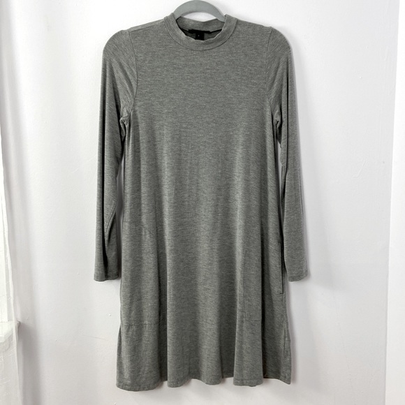 J.Crew Heather Gray Jersey Mock Neck Swing Dress with Side Pockets Size S - Picture 2 of 8